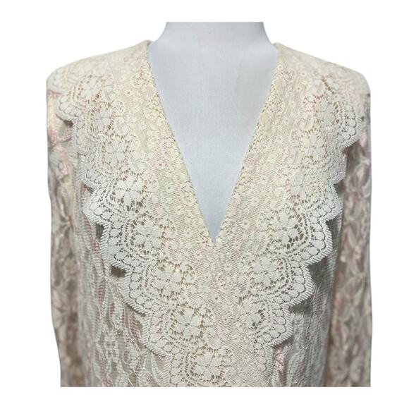 Vintage 80s Edwardian Style Lady Jennifer Dress Drop Waist Lace Crochet Pleated - Picture 3 of 8